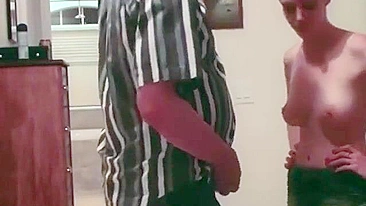 Natural tits babe is going to get fucked by her daddy's skilled tongue