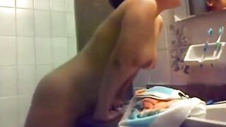 Brunette incest sister is going to get humped in the bathroom big time