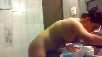 Brunette incest sister is going to get humped in the bathroom big time