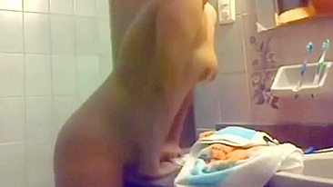 Brunette incest sister is going to get humped in the bathroom big time