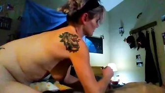 Horny bitch with tattoos is going to pounce on her own son today