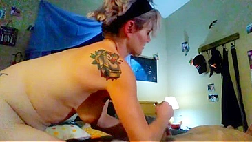 Horny bitch with tattoos is going to pounce on her own son today