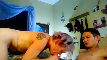 Horny bitch with tattoos is going to pounce on her own son today