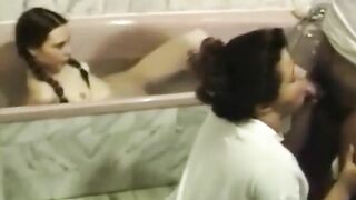 Bathing daughter watches mommy do the kinkiest incest activities big time