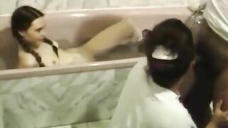 Bathing daughter watches mommy do the kinkiest incest activities big time