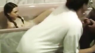 Bathing daughter watches mommy do the kinkiest incest activities big time