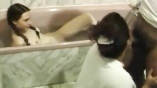 Bathing daughter watches mommy do the kinkiest incest activities big time