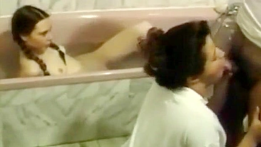 Bathing daughter watches mommy do the kinkiest incest activities big time