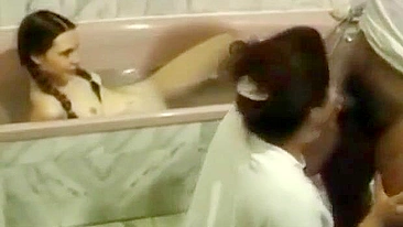 Bathing daughter watches mommy do the kinkiest incest activities big time