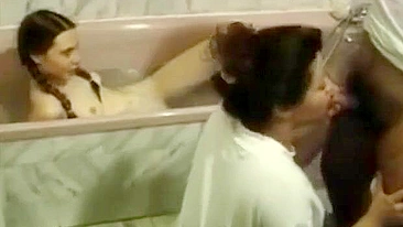 Bathing daughter watches mommy do the kinkiest incest activities big time