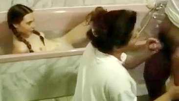 Bathing daughter watches mommy do the kinkiest incest activities big time