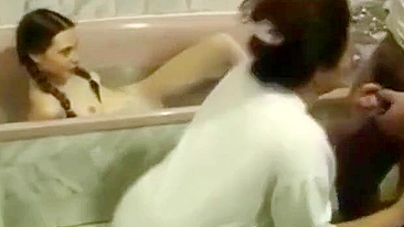 Bathing daughter watches mommy do the kinkiest incest activities big time