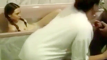 Bathing daughter watches mommy do the kinkiest incest activities big time