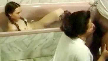 Bathing daughter watches mommy do the kinkiest incest activities big time