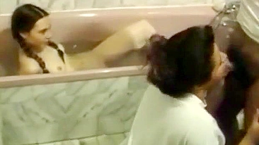 Bathing daughter watches mommy do the kinkiest incest activities big time