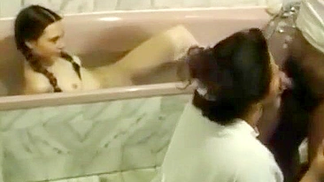 Bathing daughter watches mommy do the kinkiest incest activities big time