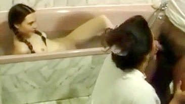 Bathing daughter watches mommy do the kinkiest incest activities big time