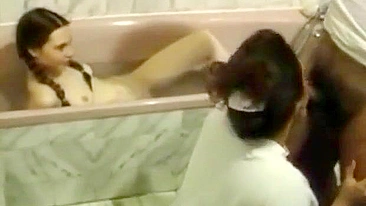 Bathing daughter watches mommy do the kinkiest incest activities big time