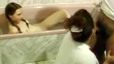 Bathing daughter watches mommy do the kinkiest incest activities big time