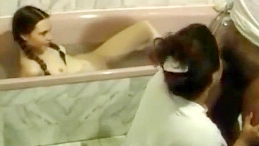 Bathing daughter watches mommy do the kinkiest incest activities big time