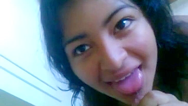 Indian daughter is going to swallow his hard dick with no shame at all