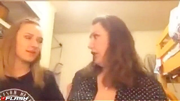 Mom and daughter in a taboo incest flashing scene with hot teasing