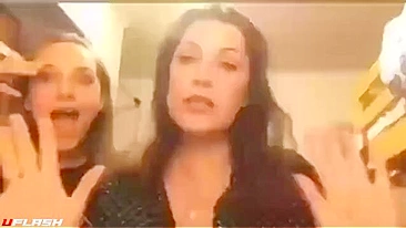 Mom and daughter in a taboo incest flashing scene with hot teasing