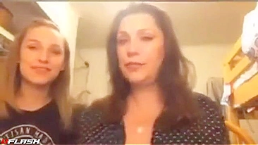 Mom and daughter in a taboo incest flashing scene with hot teasing