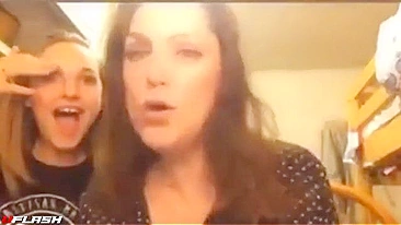 Mom and daughter in a taboo incest flashing scene with hot teasing