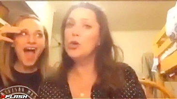 Mom and daughter in a taboo incest flashing scene with hot teasing