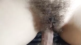 Hairy daughter happily riding on his penis to make him very happy