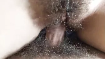 Hairy daughter happily riding on his penis to make him very happy