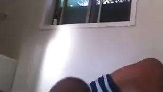 Gently yanking her legs apart, this dude is going to LOVE sister's hole