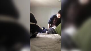 Barely legal son is already ready to fuck his mommy's pretty mouth