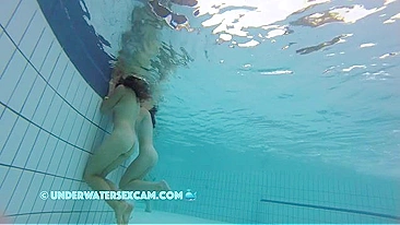 Underwater incest tease from two sisters who show off in the pool