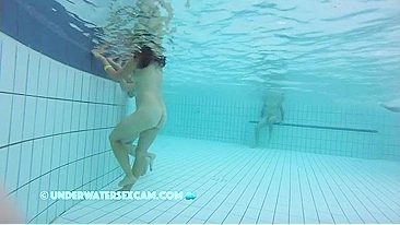 Underwater incest tease from two sisters who show off in the pool
