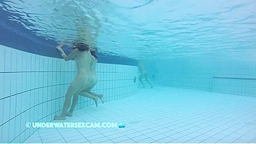 Underwater incest tease from two sisters who show off in the pool