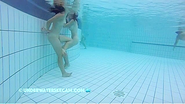 Underwater incest tease from two sisters who show off in the pool