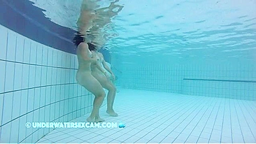 Underwater incest tease from two sisters who show off in the pool