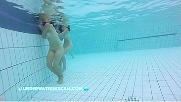 Underwater incest tease from two sisters who show off in the pool
