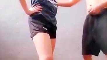 Fast and furious outdoor fuck with a sporty sister getting screwed hard