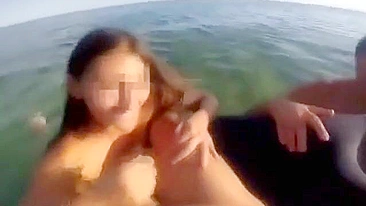 Blowjob from a daughter who is working hard on her stepdad's cock in public