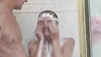 Dude is going to use his daughter's real incest fuckhole in the shower