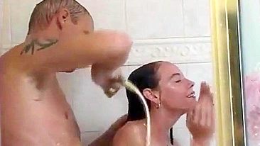 Dude is going to use his daughter's real incest fuckhole in the shower
