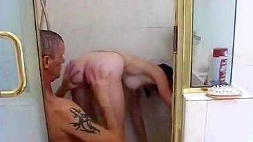 Dude is going to use his daughter's real incest fuckhole in the shower