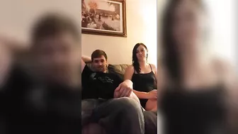 Brunette with natural tits is working on her brother's dick in taboo scene