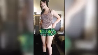 Brunette with natural tits is working on her brother's dick in taboo scene