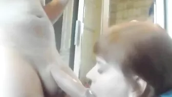 Taboo son persuaded a stunning mommy to suck his dick in the bathroom