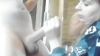 Taboo son persuaded a stunning mommy to suck his dick in the bathroom