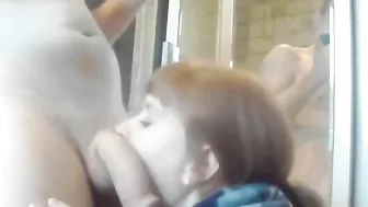 Taboo son persuaded a stunning mommy to suck his dick in the bathroom